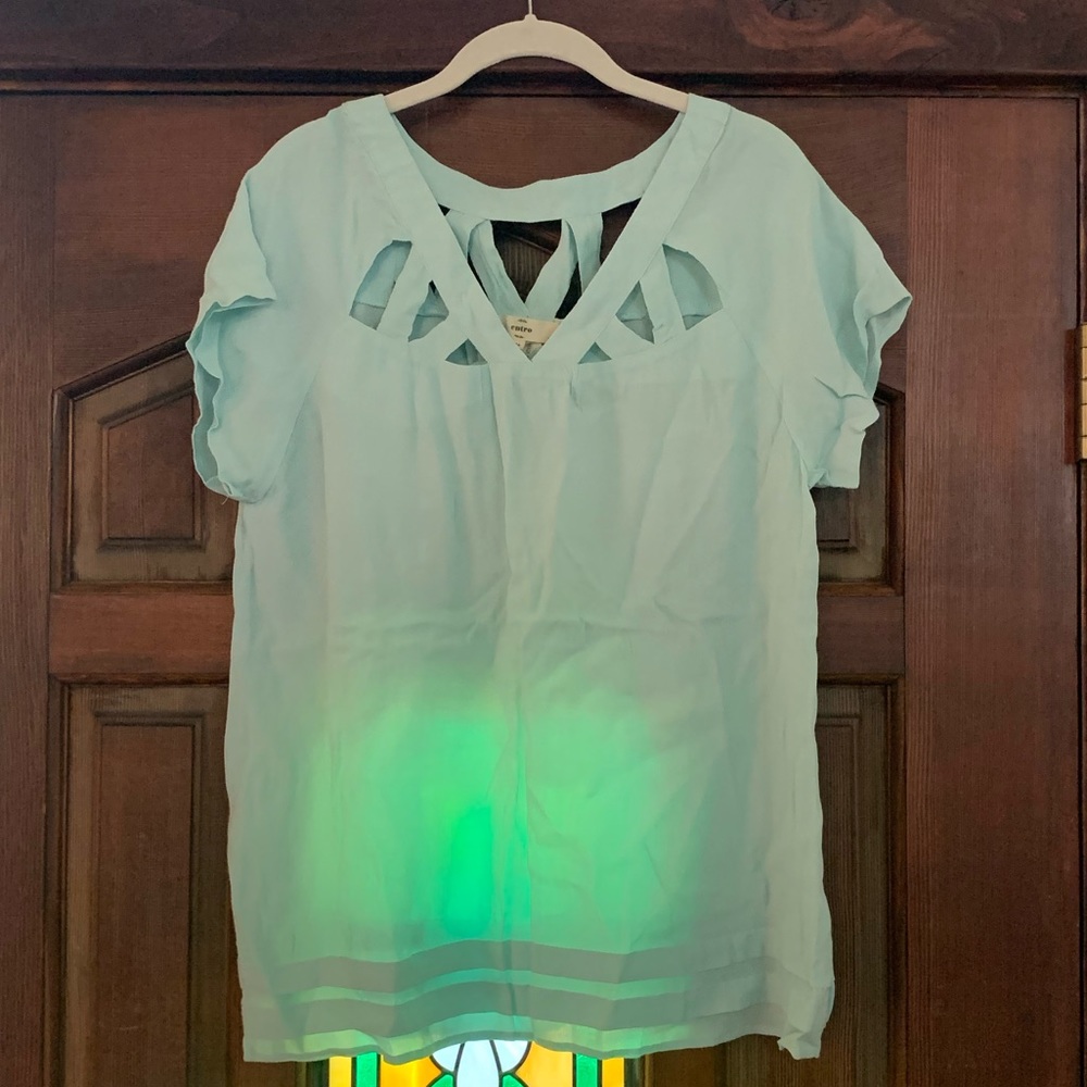 Mint green cut out blouse